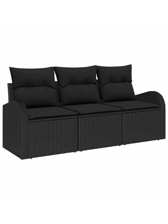 Dārza dīvānu komplekts 3 pcs melna poliūtu rotangpalma