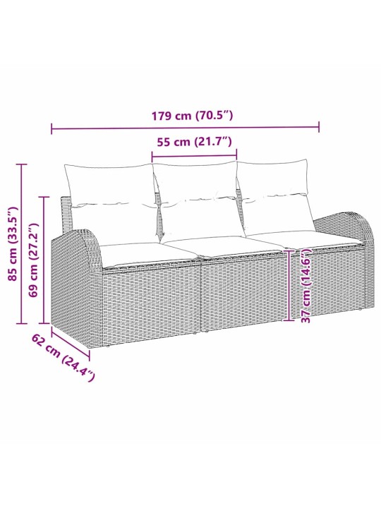 Dārza dīvānu komplekts 3 pcs melna poliūtu rotangpalma