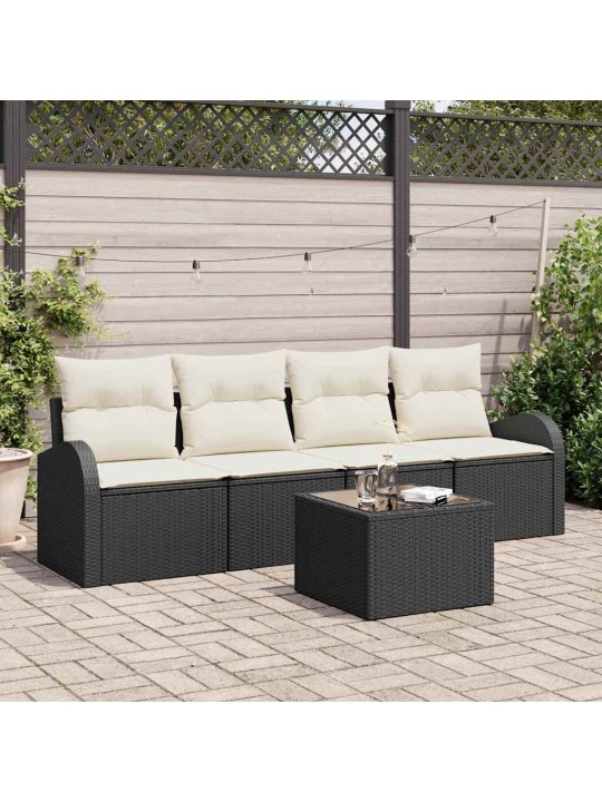 Dārza dīvānu komplekts ar spilvenu 5 pcs melna 55 x 55 x 37 cm