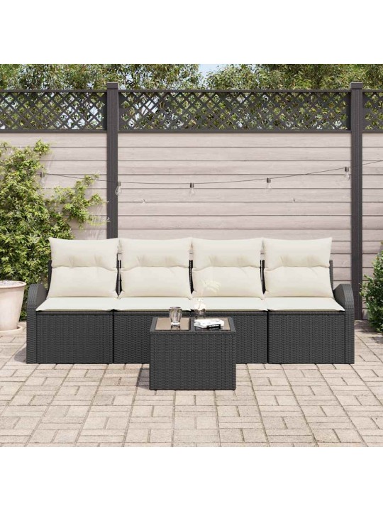 Dārza dīvānu komplekts ar spilvenu 5 pcs melna 55 x 55 x 37 cm