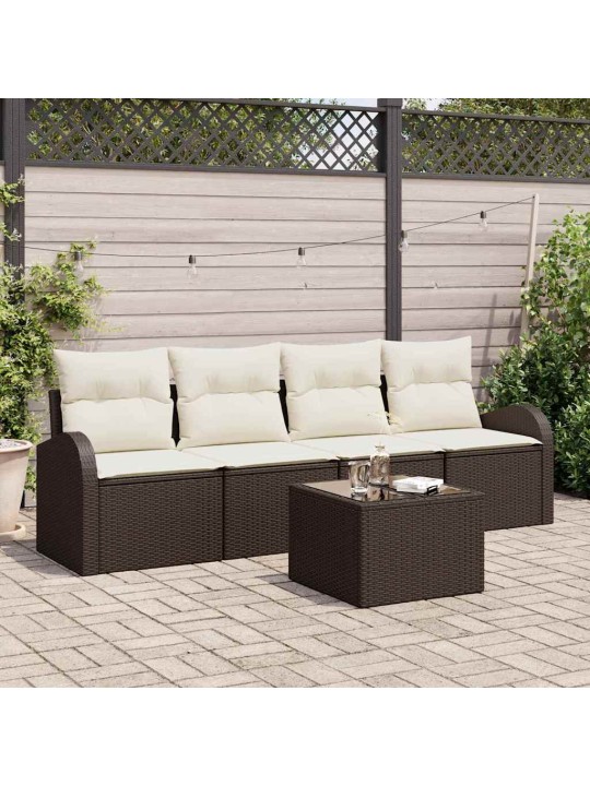 Dārza dīvānu komplekts ar spilvenu 5 pcs brūna 55 x 55 x 37 cm