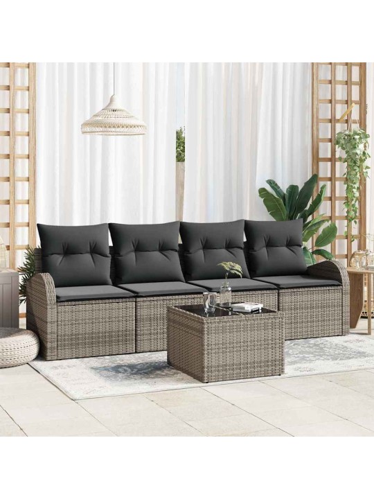 Dārza dīvānu komplekts ar spilvenu 5 pcs pelēka 55 x 55 x 37 cm