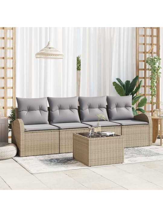 Dārza dīvānu komplekts ar spilvenu 5 pcs bēša 55 x 55 x 37 cm
