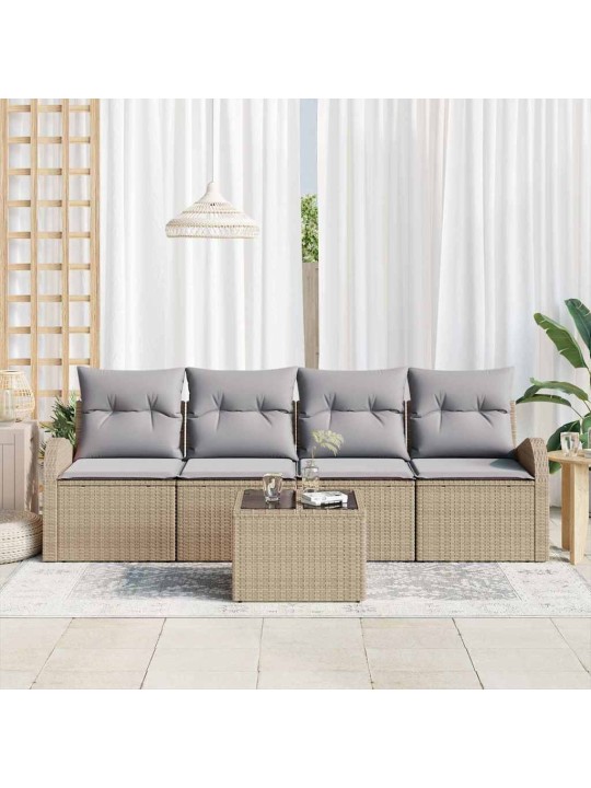 Dārza dīvānu komplekts ar spilvenu 5 pcs bēša 55 x 55 x 37 cm