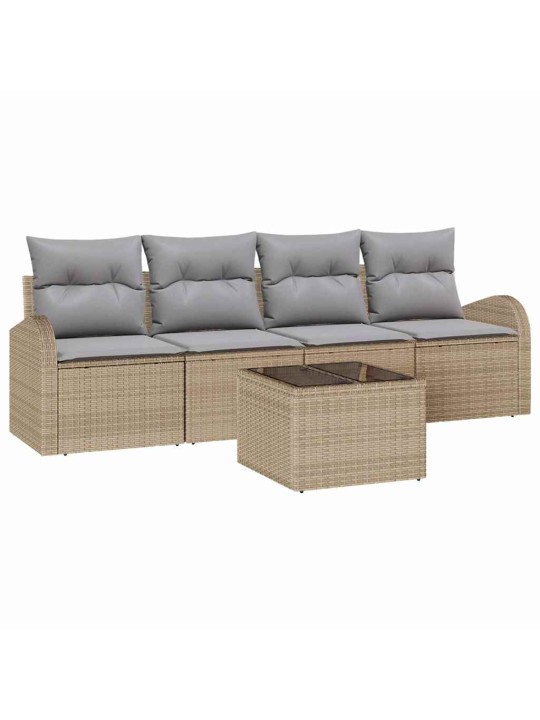 Dārza dīvānu komplekts ar spilvenu 5 pcs bēša 55 x 55 x 37 cm