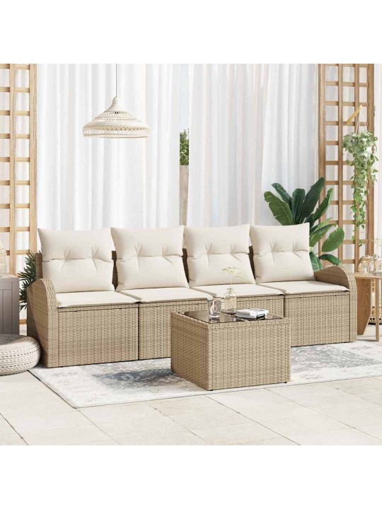 Dārza dīvānu komplekts ar spilvenu 5 pcs bēša 55 x 55 x 37 cm