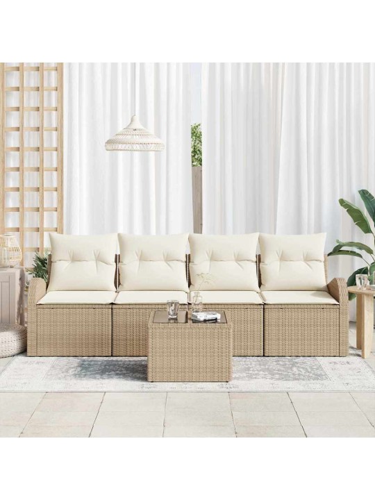 Dārza dīvānu komplekts ar spilvenu 5 pcs bēša 55 x 55 x 37 cm