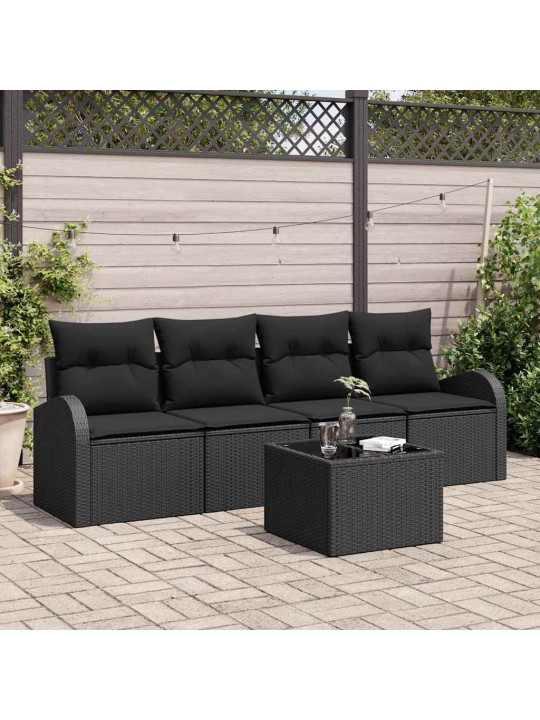 Dārza dīvānu komplekts ar spilvenu 5 pcs melna 55 x 55 x 37 cm