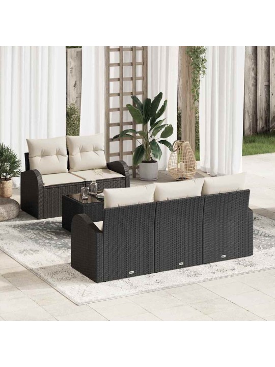 Dārza dīvānu komplekts ar spilvenu 6 pcs melna 55 x 55 x 37 cm