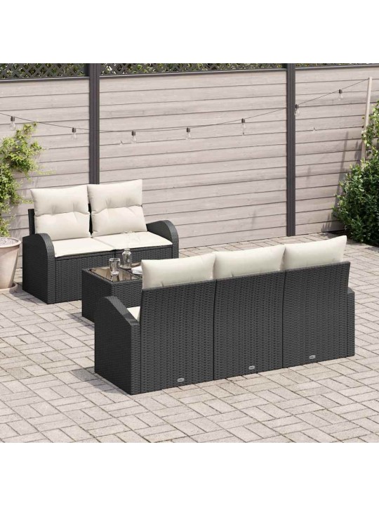 Dārza dīvānu komplekts ar spilvenu 6 pcs melna 55 x 55 x 37 cm