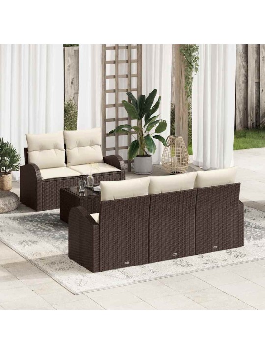 Dārza dīvānu komplekts ar spilvenu 6 pcs brūna 55 x 55 x 37 cm