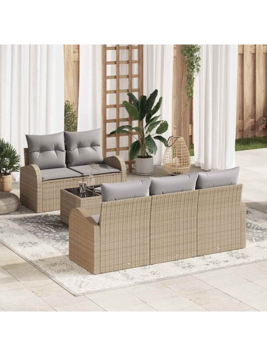 Dārza dīvānu komplekts ar spilvenu 6 pcs bēša 55 x 55 x 37 cm