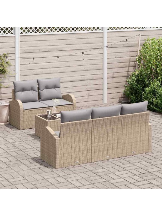 Dārza dīvānu komplekts ar spilvenu 6 pcs bēša 55 x 55 x 37 cm
