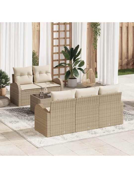 Dārza dīvānu komplekts ar spilvenu 6 pcs bēša 55 x 55 x 37 cm