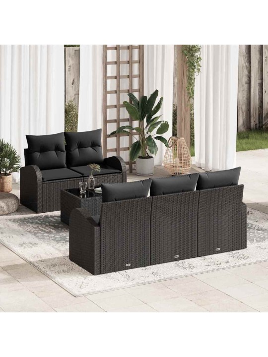 Dārza dīvānu komplekts ar spilvenu 6 pcs melna 55 x 55 x 37 cm