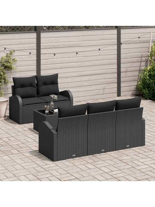 Dārza dīvānu komplekts ar spilvenu 6 pcs melna 55 x 55 x 37 cm