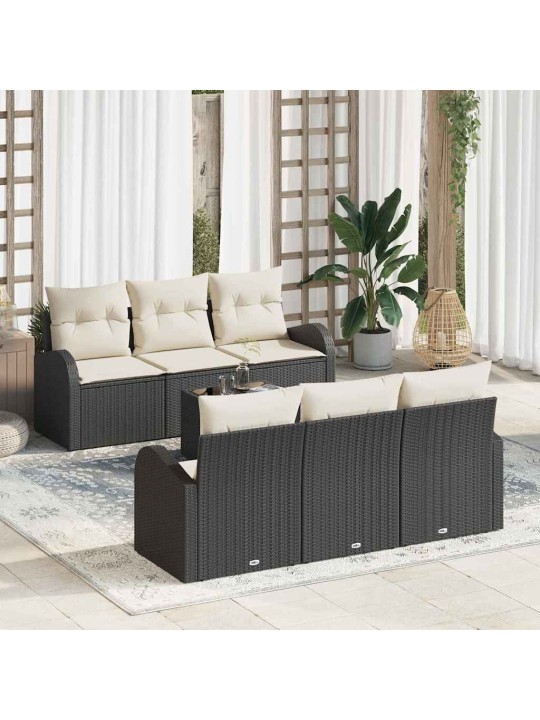 Dārza dīvānu komplekts ar spilvenu 7 pcs melna 55 x 55 x 37 cm