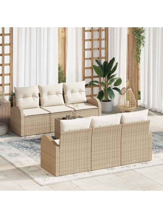 Dārza dīvānu komplekts ar spilvenu 7 pcs bēša 55 x 55 x 37 cm