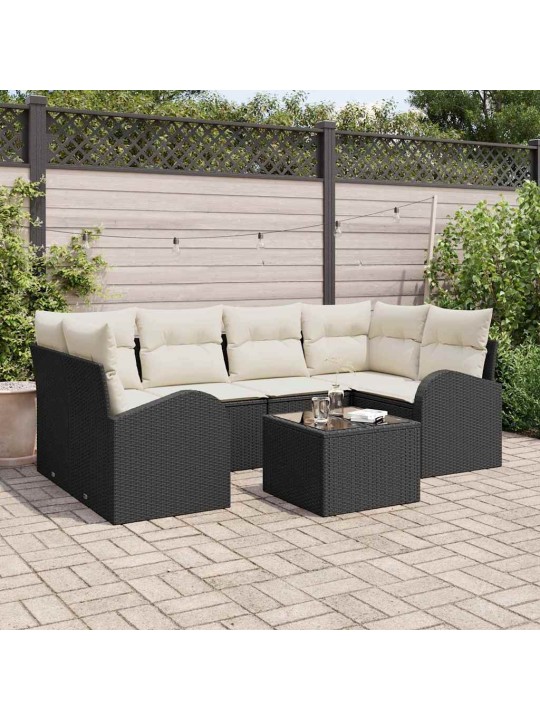 Dārza dīvānu komplekts ar spilvenu 7 pcs melna 55 x 55 x 37 cm
