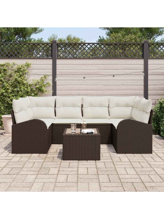 Dārza dīvānu komplekts ar spilvenu 7 pcs brūna 55 x 55 x 37 cm