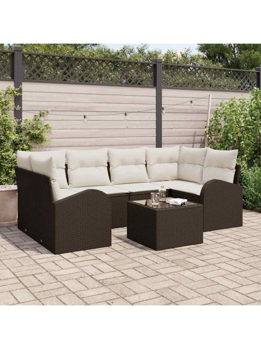 Dārza dīvānu komplekts ar spilvenu 7 pcs brūna 55 x 55 x 37 cm