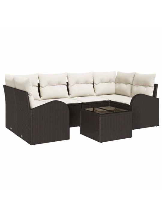 Dārza dīvānu komplekts ar spilvenu 7 pcs brūna 55 x 55 x 37 cm