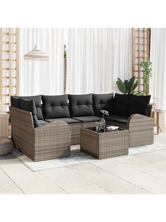 Dārza dīvānu komplekts ar spilvenu 7 pcs pelēka 55 x 55 x 37 cm
