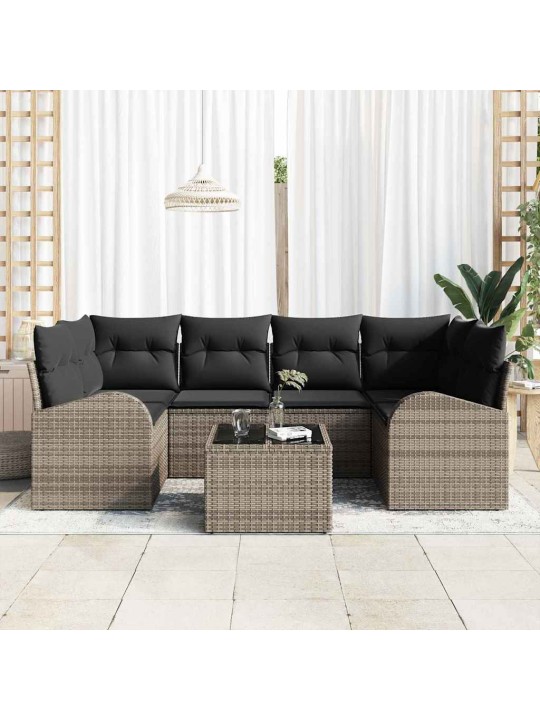 Dārza dīvānu komplekts ar spilvenu 7 pcs pelēka 55 x 55 x 37 cm