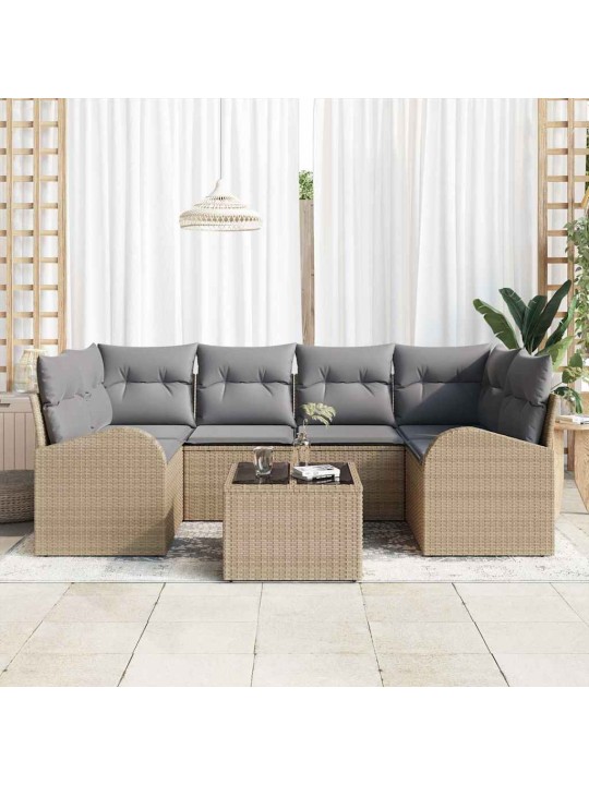 Dārza dīvānu komplekts ar spilvenu 7 pcs bēša 55 x 55 x 37 cm