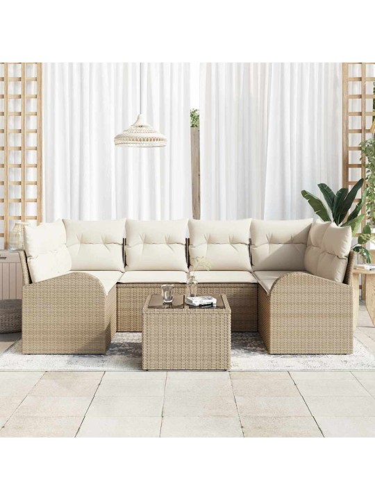 Dārza dīvānu komplekts ar spilvenu 7 pcs bēša 55 x 55 x 37 cm