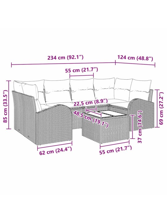 Dārza dīvānu komplekts ar spilvenu 7 pcs bēša 55 x 55 x 37 cm