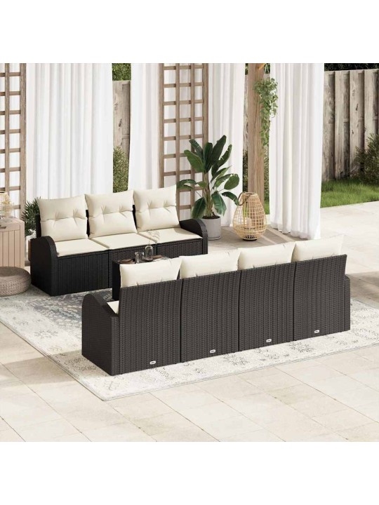Dārza dīvānu komplekts 8 pcs melna 55 x 55 x 37 cm poliratāns