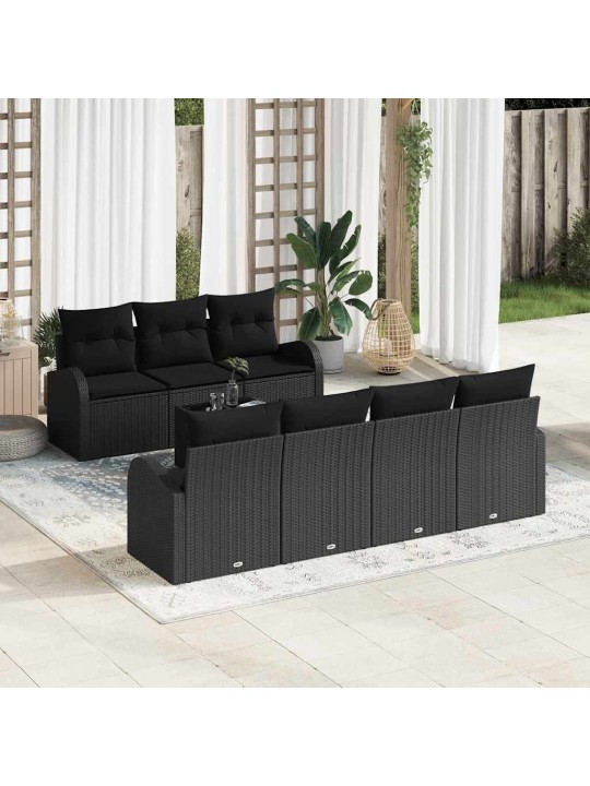 Dārza dīvānu komplekts 8 pcs melna 55 x 55 x 37 cm poliratāns