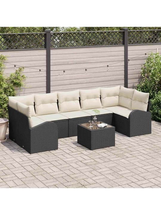 Dārza dīvānu komplekts 8 pcs melna 55 x 55 x 37 cm poliratāns