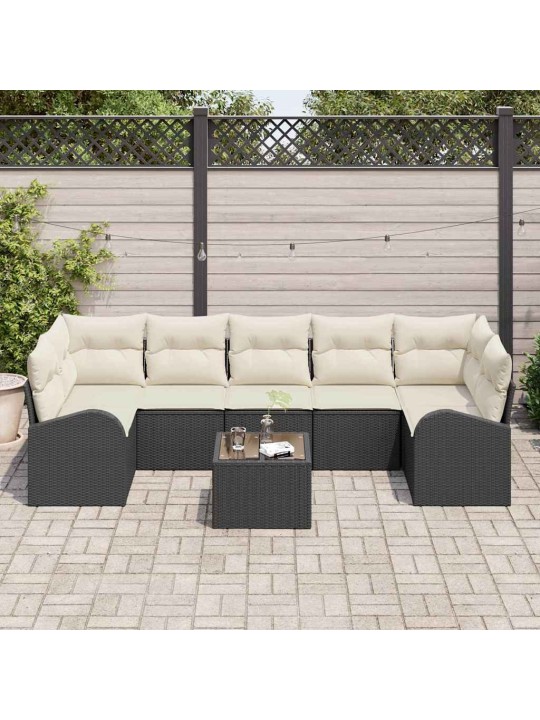 Dārza dīvānu komplekts 8 pcs melna 55 x 55 x 37 cm poliratāns