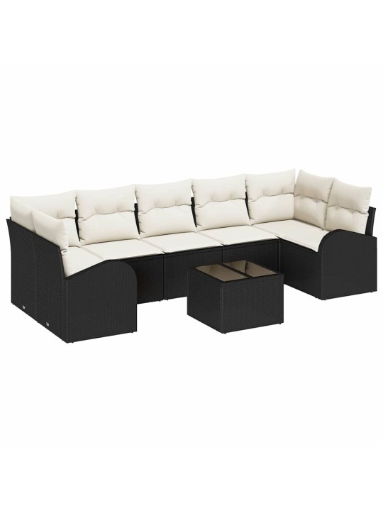 Dārza dīvānu komplekts 8 pcs melna 55 x 55 x 37 cm poliratāns