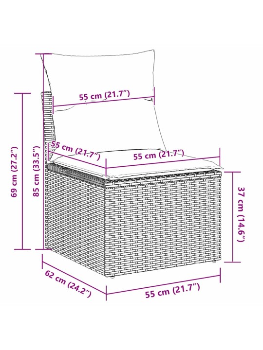 Dārza dīvānu komplekts 8 pcs melna 55 x 55 x 37 cm poliratāns