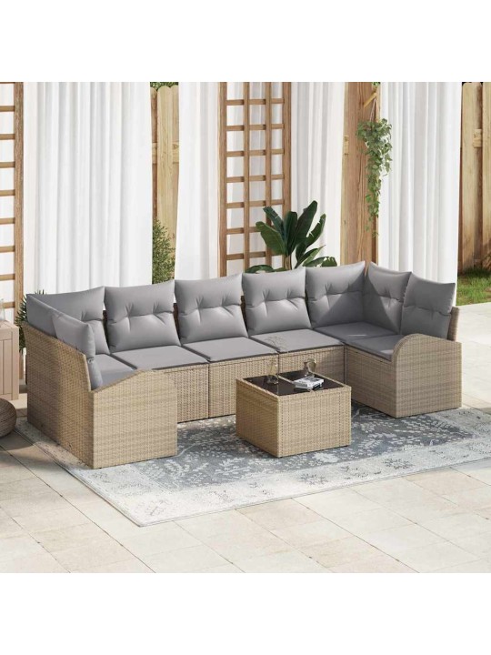 Dārza dīvānu komplekts 8 pcs bēša 55 x 55 x 37 cm poliratāns
