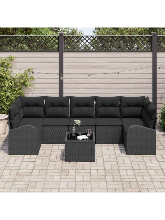 Dārza dīvānu komplekts 8 pcs melna 55 x 55 x 37 cm poliratāns