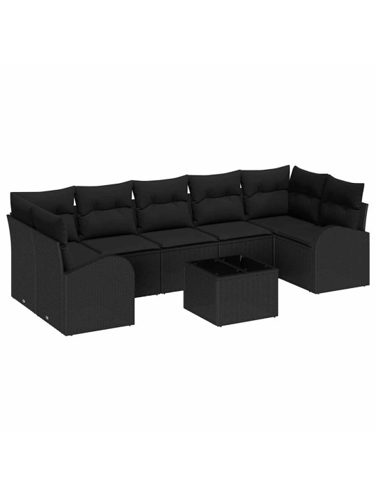 Dārza dīvānu komplekts 8 pcs melna 55 x 55 x 37 cm poliratāns