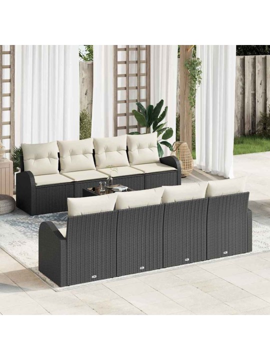 Dārza dīvānu komplekts 7 pcs melns un bēšs 55 x 55 x 37 cm