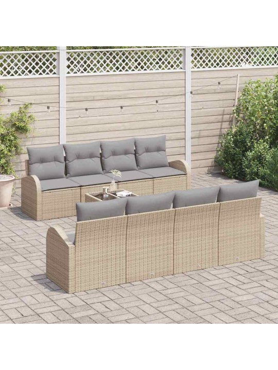 Dārza dīvānu komplekts 7 pcs bēša 55 x 55 x 37 cm poliratāns