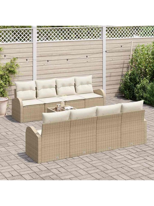 Dārza dīvānu komplekts 7 pcs bēšs un balts 55 x 55 x 37 cm