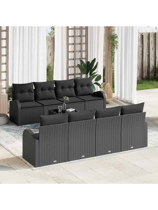 Dārza dīvānu komplekts 7 pcs melna 55 x 55 x 37 cm poliratāns