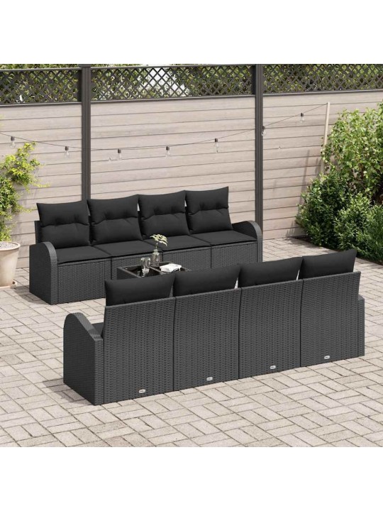 Dārza dīvānu komplekts 7 pcs melna 55 x 55 x 37 cm poliratāns