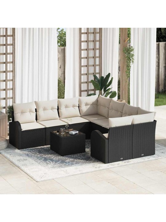 Dārza dīvānu komplekts 9 pcs melna 55 x 55 x 37 cm poliratāns