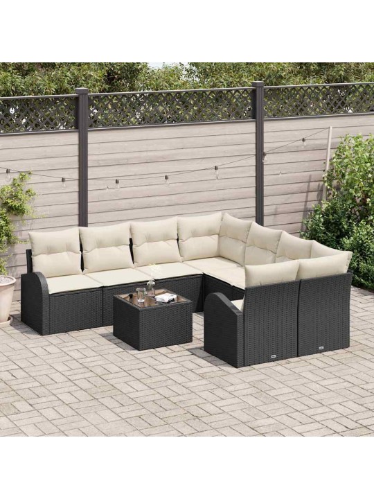 Dārza dīvānu komplekts 9 pcs melna 55 x 55 x 37 cm poliratāns
