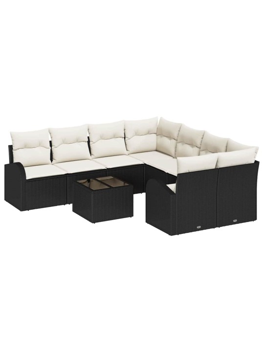 Dārza dīvānu komplekts 9 pcs melna 55 x 55 x 37 cm poliratāns