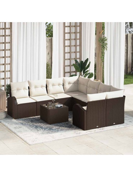 Dārza dīvānu komplekts 9 pcs brūna 55 x 55 x 37 cm poliratāns