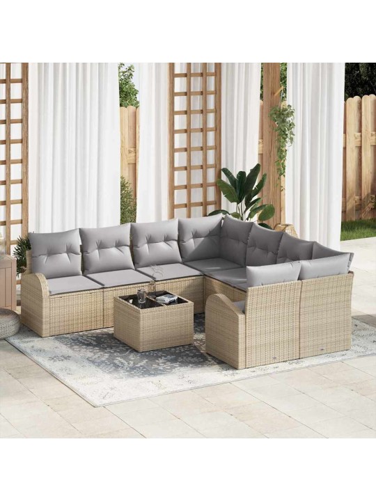 Dārza dīvānu komplekts 9 pcs bēša 55 x 55 x 37 cm poliratāns